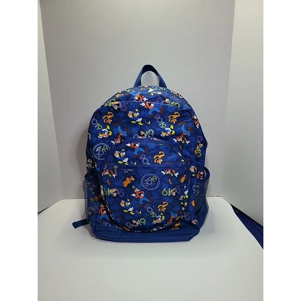Disney Disneyland 2019 Backpack‎ Blue Mickey Pluto Goofy Donald Lightweight Used